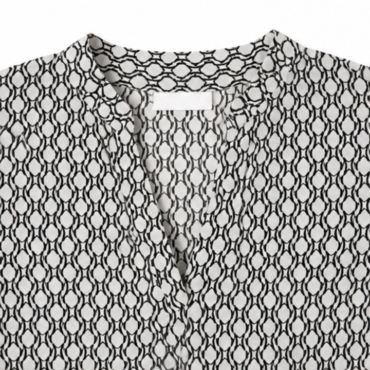Lunavia – Women's Geometric V-Neck Blouse with Roll-Tab Sleeves