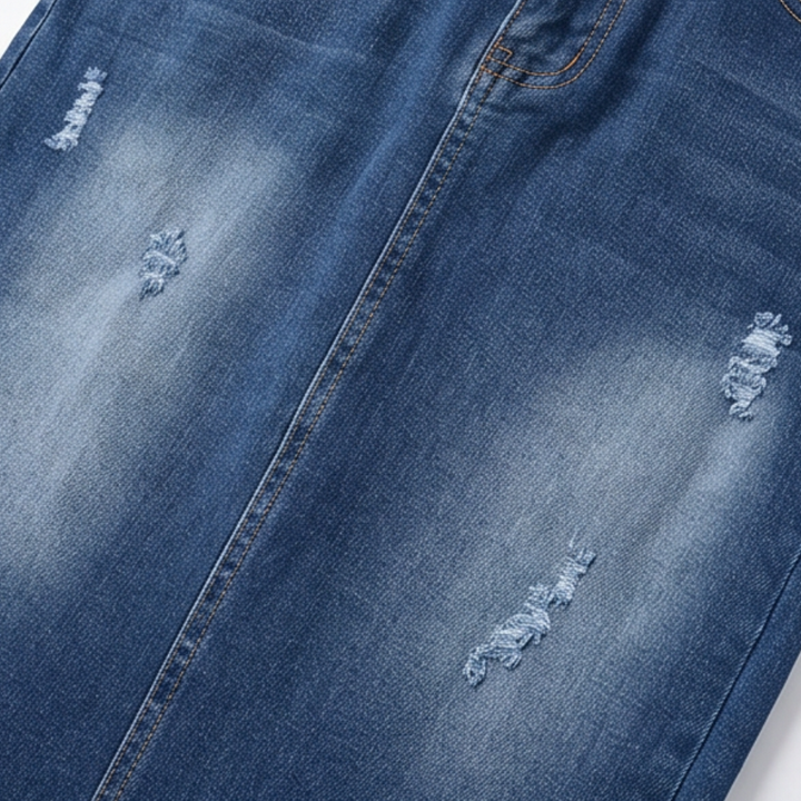 Veluna – Women's Curve-Flattering Frayed Hem Denim Skirt