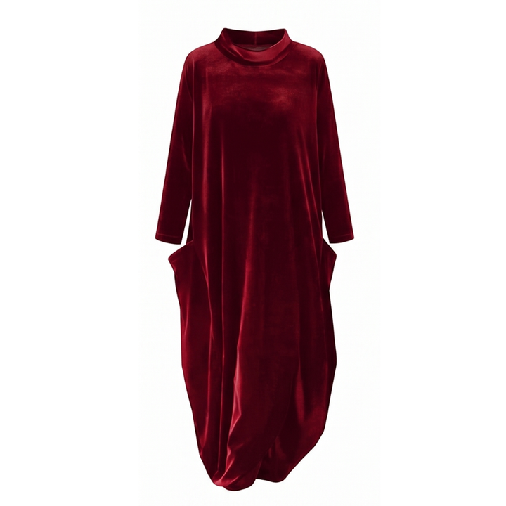 Sofelle – Women's Velvet Cocoon Midi Dress with Pockets