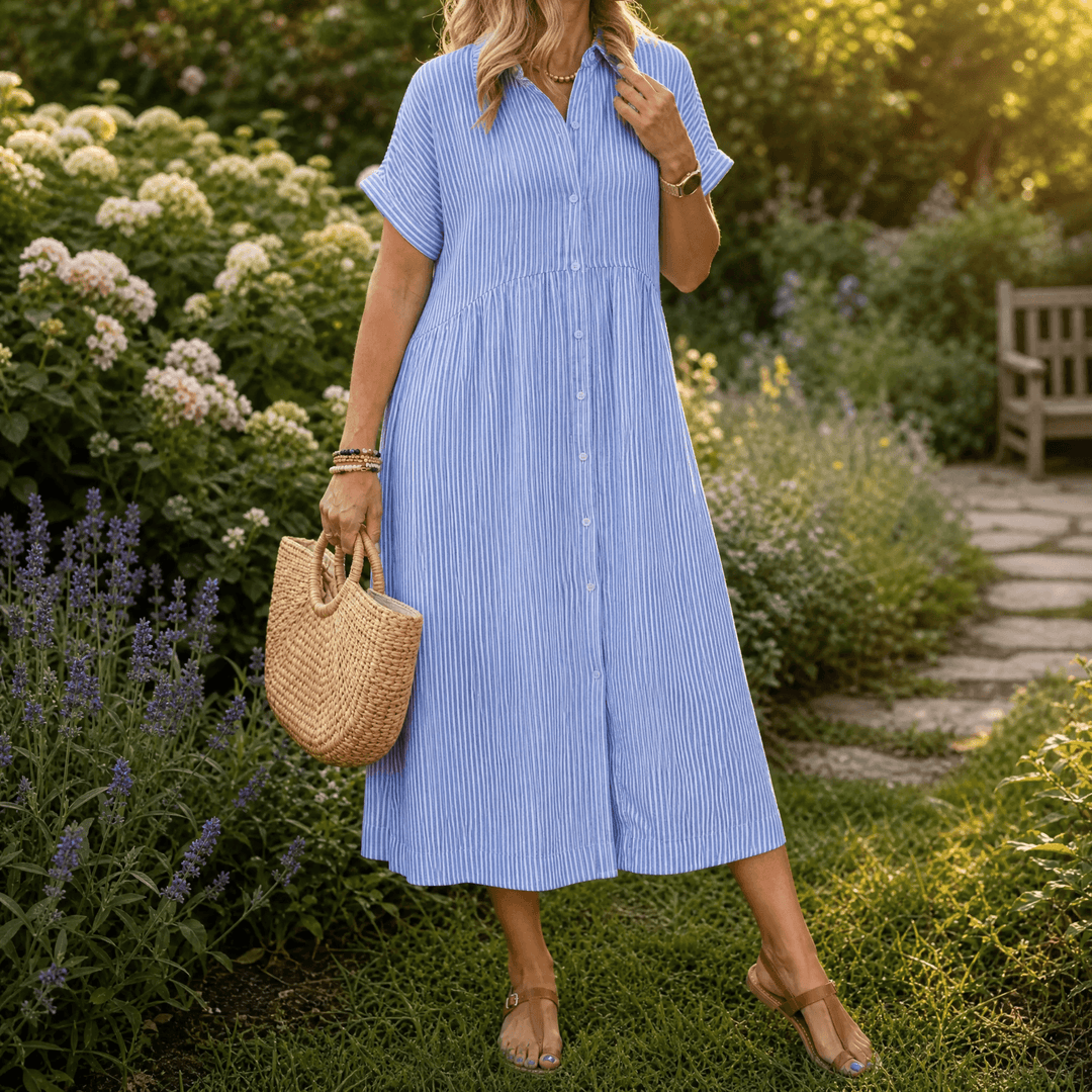 Elira – Women's Airy Striped Midi Shirt Dress
