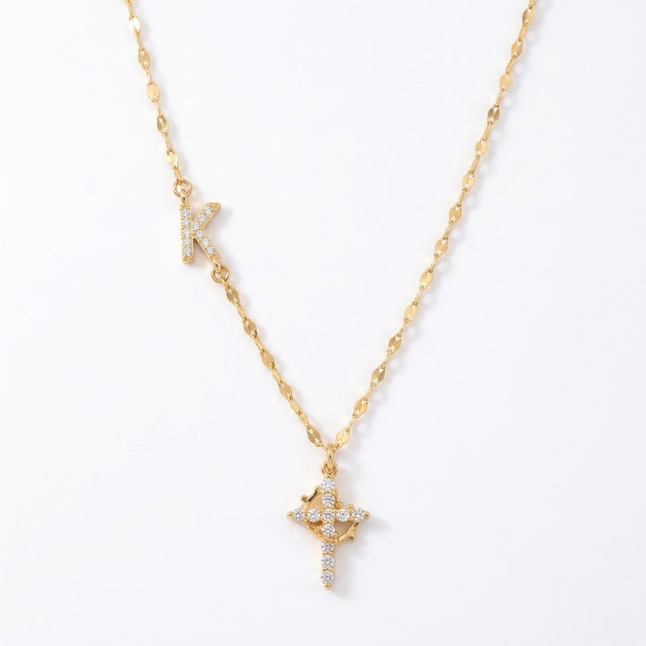 Aurela – Sparkling Initial Cross Necklace