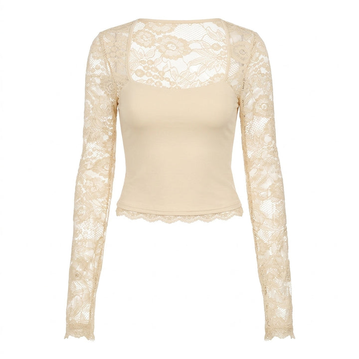 Lacelle – Women's Sheer Floral Lace Sleeve Top
