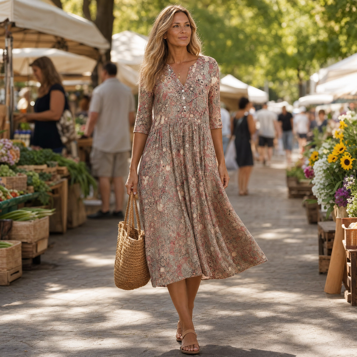 Lirenne – Women's Flattering Floral Midi Dress with Pockets