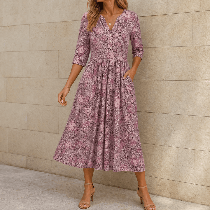 Lirenne – Women's Flattering Floral Midi Dress with Pockets