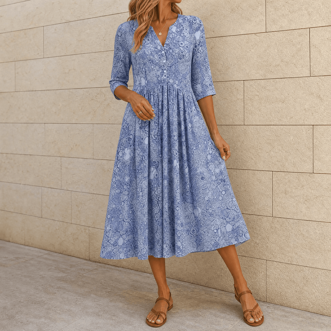 Lirenne – Women's Flattering Floral Midi Dress with Pockets