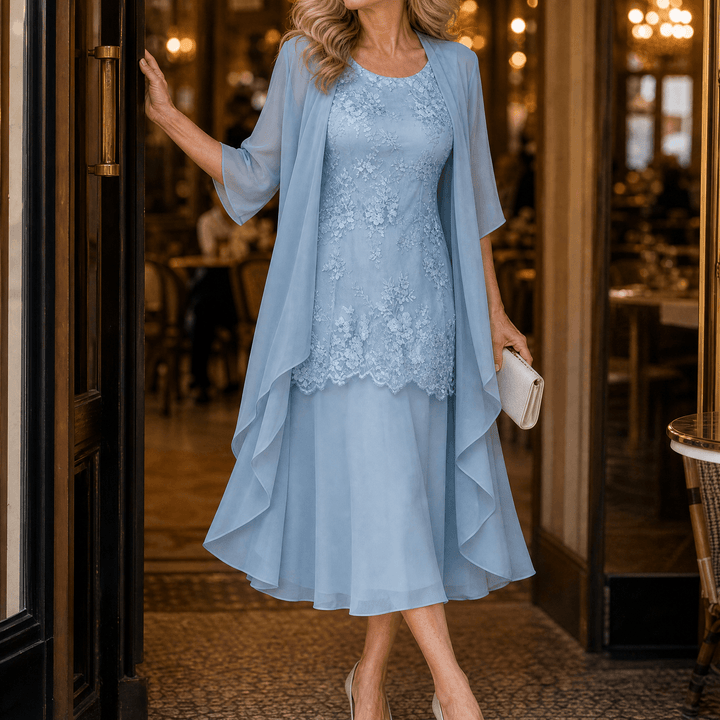Lunavia – Women's Floral Lace Dress Set with Chiffon Shawl