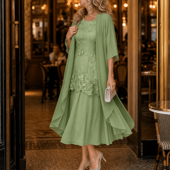 Lunavia – Women's Floral Lace Dress Set with Chiffon Shawl
