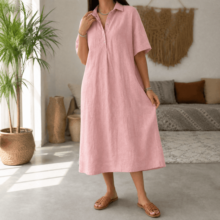 Lunavia – Women's Linen Polo Midi Dress