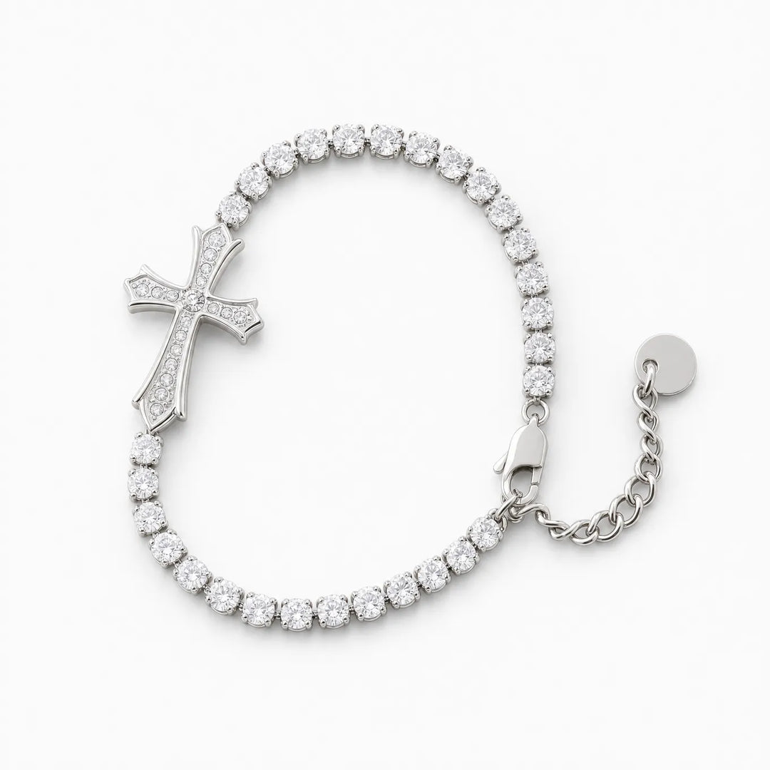 Lumière – Pavé Zircon Cross Tennis Bracelet in Silver or Gold