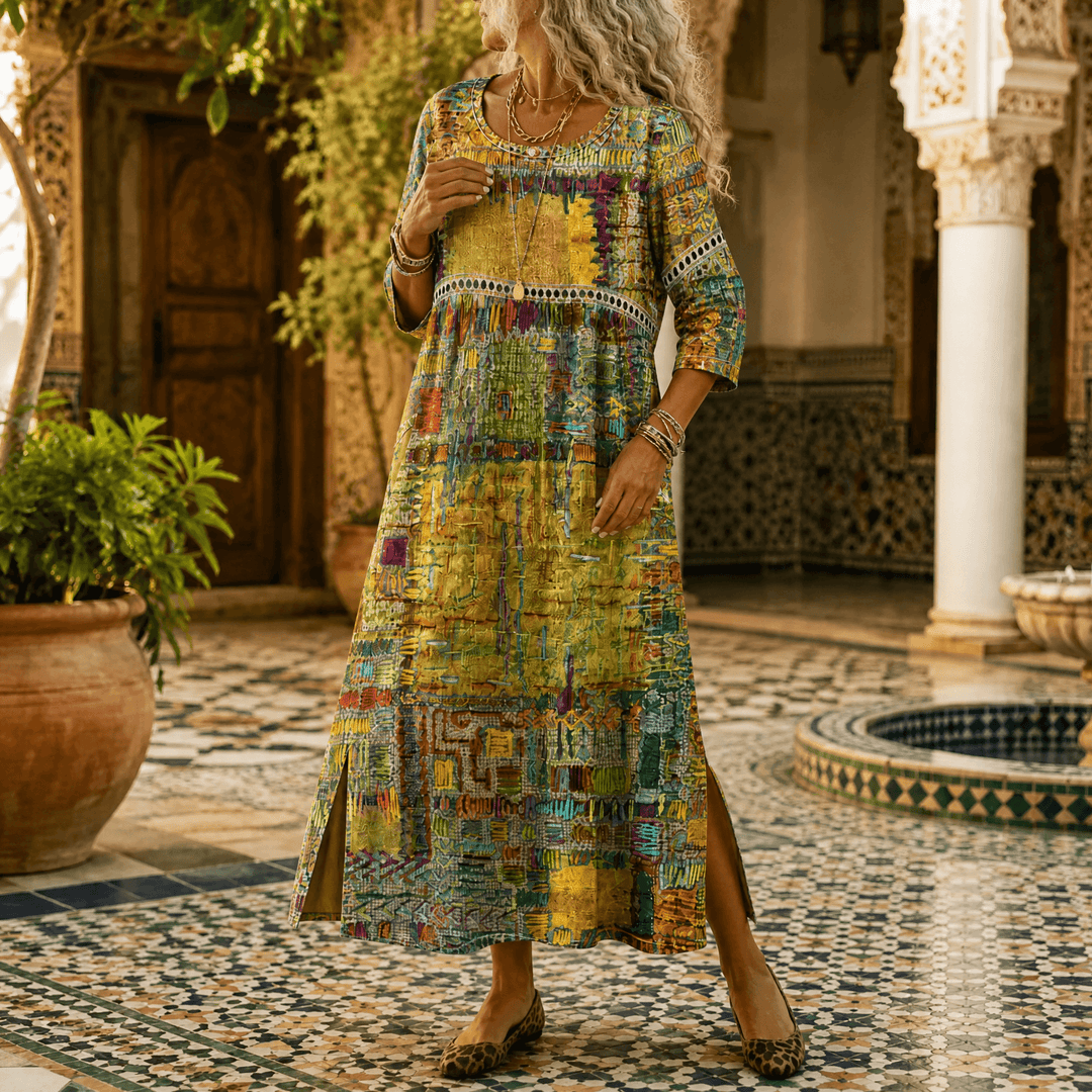 Tessara – Women's Painterly Patchwork Midi Dress