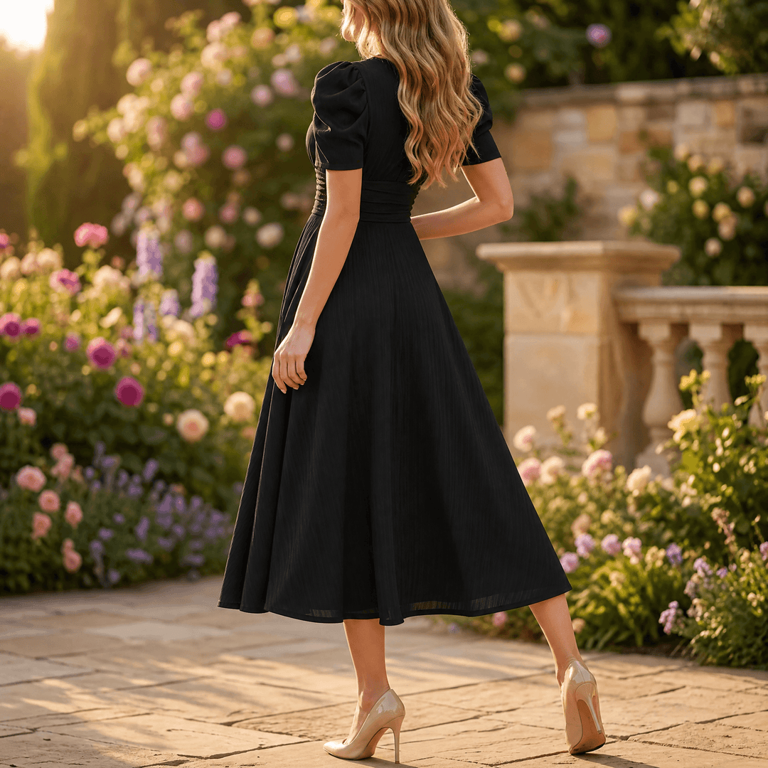 Vivella – Women's elegant puff sleeve midi dress